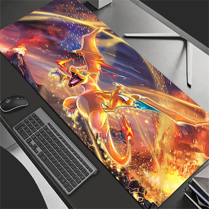 Pc Gaming Anime - แผ่นรองเมาส์อะนิเมะอุปกรณ์เสริมสำหรับเล่นเกมขนาดใหญ่พรมเกมเมอร์พีซีคอมพิวเตอร์สำนักงานแล็ปท็อปคีย์บอร์ดแผ่นรองโต๊ะพี-โปเกมอน ชาริซาร์ด แผ่นรองเมาส์