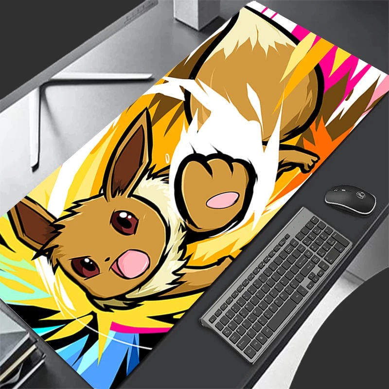 Pc Gaming Anime - P-Pokemon Eevee Anime Gaming Mouse Pad,แผ่นรองเม้าส์แบบขยายได้,แผ่นรองคีย์บอร์ดสำหรับแล็ปท็อปพีซี