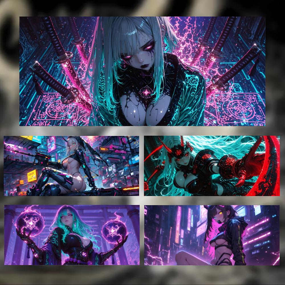 Pc Gaming Girl - งานศิลปะไซเบอร์พังก์ แผ่นรองเมาส์ลายสาวไซเบอร์พังก์ แผ่นรองโต๊ะขนาดใหญ่ หนา ขอบเย็บอย่างดี แผ่นรองเมาส์สำหรับเล่นเกมสำหรับพีซี