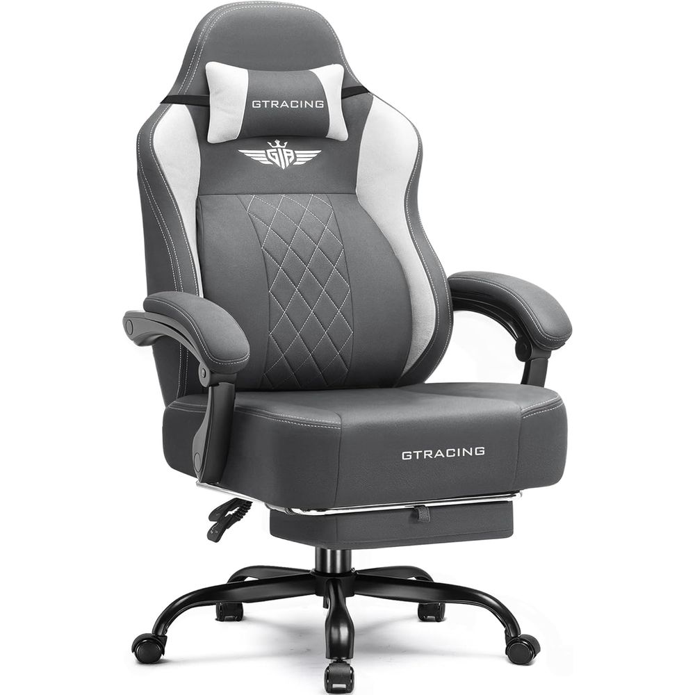 Gaming Chair - เก้าอี้เกมมิ่งพนักพิงสูงตามหลักสรีรศาสตร์ พร้อมผ้าระบายอากาศ ที่รองรับหลังส่วนล่าง และที่พักเท้า