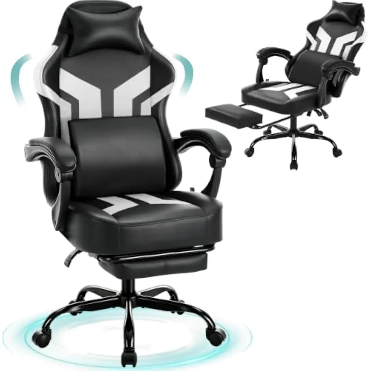 Gaming Chair - เก้าอี้เกมมิ่งพนักพิงสูงตามหลักสรีรศาสตร์ พร้อมที่พักเท้าปรับได้ รับน้ำหนักได้สูงสุด 300 ปอนด์ ปรับเอนได้
