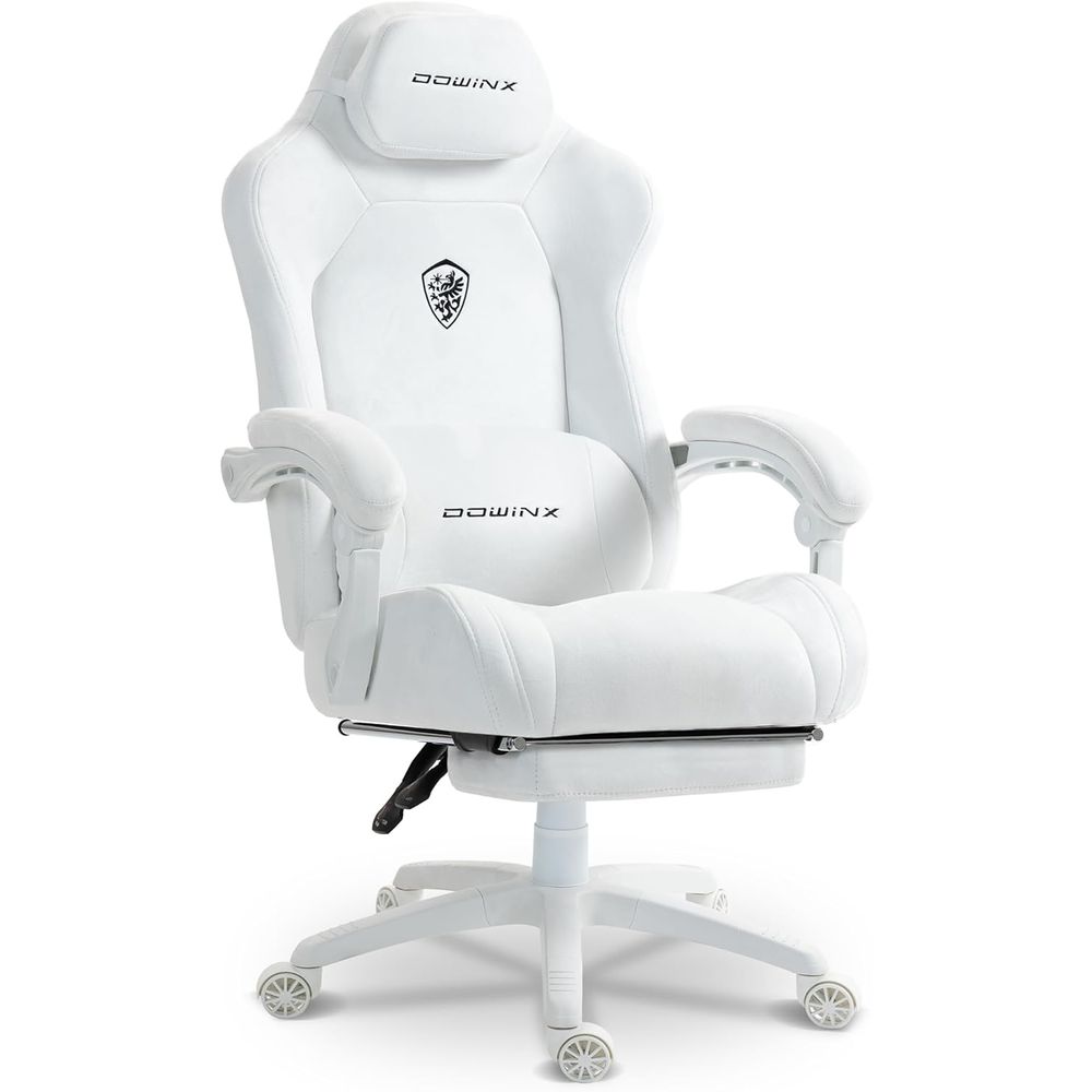 Gaming Chair - เก้าอี้เล่นเกมหนังกลับพนักพิงสูงตามหลักสรีรศาสตร์พร้อมเบาะสปริงและที่วางเท้า รับน้ำหนักได้ 440 ปอนด์ สีขาว