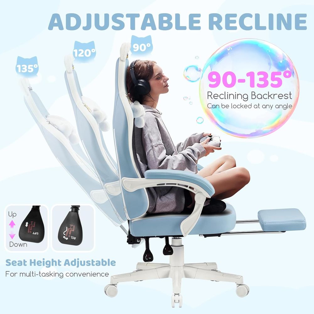 เก้าอี้เกมมิ่งสีน้ำเงิน/ขาว ออ - Gaming Chair บทวิจารณ์และราคา